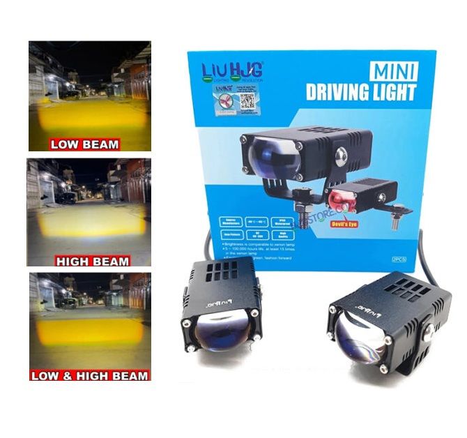 LIUHJG LIU HJG Waymaker Fog Light Dual Colour Fog Light Mini Drive Yellow White & Red Devil Eye Slim Drive Light Version 4 With Red Devil Eye And Wiring With Canbus Universal For All Cars and Motorcycles (2Pcs) LIUHJG